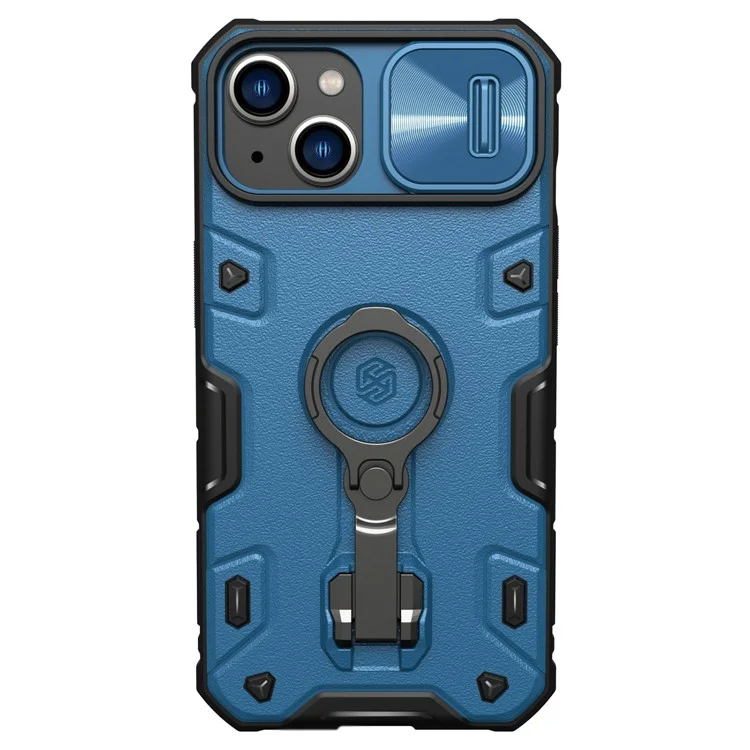 NILLKIN CamShield Armor Pro PC + TPU Case for iPhone 14 / iPhone 13, Slide Lens Protection Tire Texture Kickstand Phone Cover - Blue