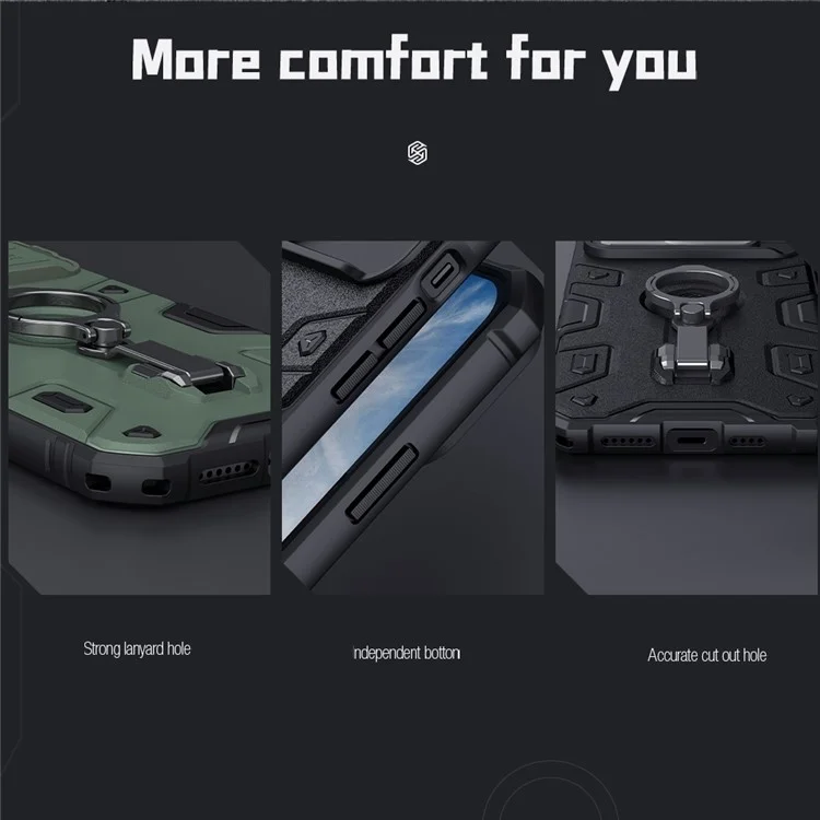 NILLKIN CamShield Armor Pro PC + TPU Case for iPhone 14 / iPhone 13, Slide Lens Protection Tire Texture Kickstand Phone Cover - Blue