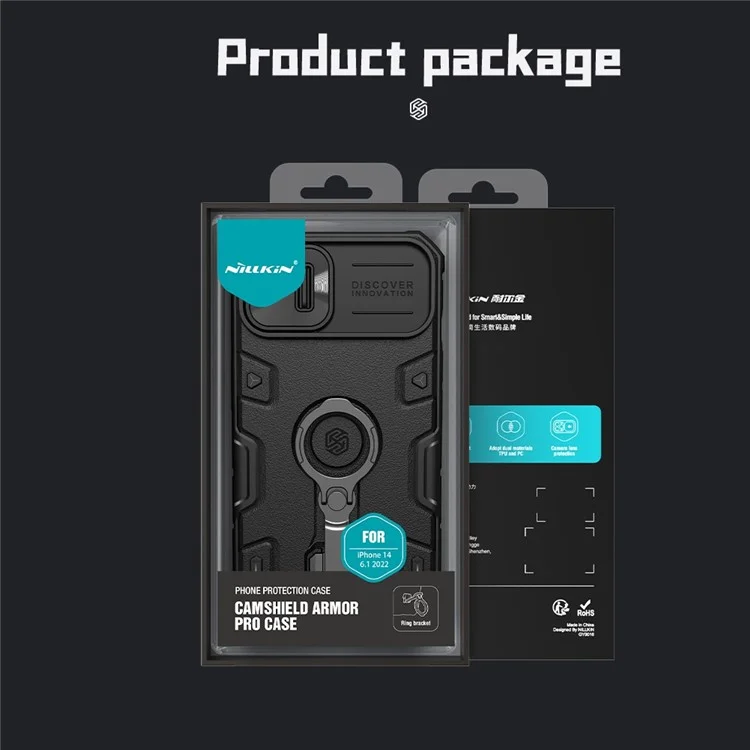 NILLKIN CamShield Armor Pro PC + TPU Case for iPhone 14 / iPhone 13, Slide Lens Protection Tire Texture Kickstand Phone Cover - Blue