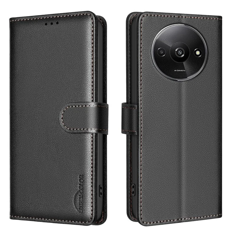 BINFEN COLOR BF32 para Xiaomi Redmi A3 / Poco C61 4G Capa Anti-Queda Bloqueio RFID Capa de Telefone de Couro - Preto