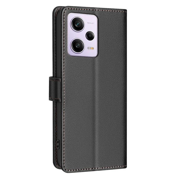 BINFEN COLOR BF32 для Xiaomi Poco X5 Pro 5G / Redmi Note 12 Pro 5G / Note 12 Pro Speed 5G Чехол для телефона Litchi Texture Leather Cover - Черный