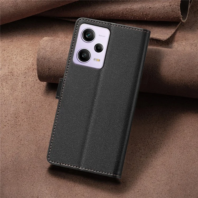 BINFEN COLOR BF32 для Xiaomi Poco X5 Pro 5G / Redmi Note 12 Pro 5G / Note 12 Pro Speed 5G Чехол для телефона Litchi Texture Leather Cover - Черный