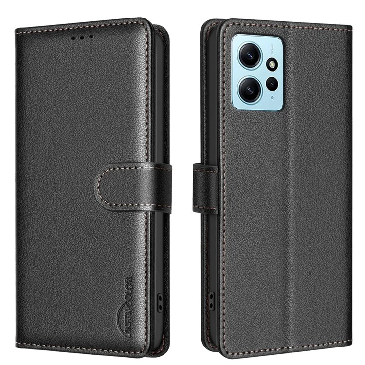 BINFEN COLOR BF32 For Xiaomi Redmi Note 12 4G Cell Phone Case RFID Blocking Leather Phone Stand Cover - Black