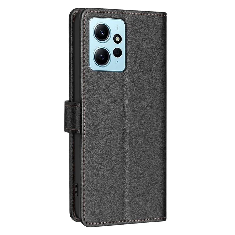 BINFEN COLOR BF32 For Xiaomi Redmi Note 12 4G Cell Phone Case RFID Blocking Leather Phone Stand Cover - Black