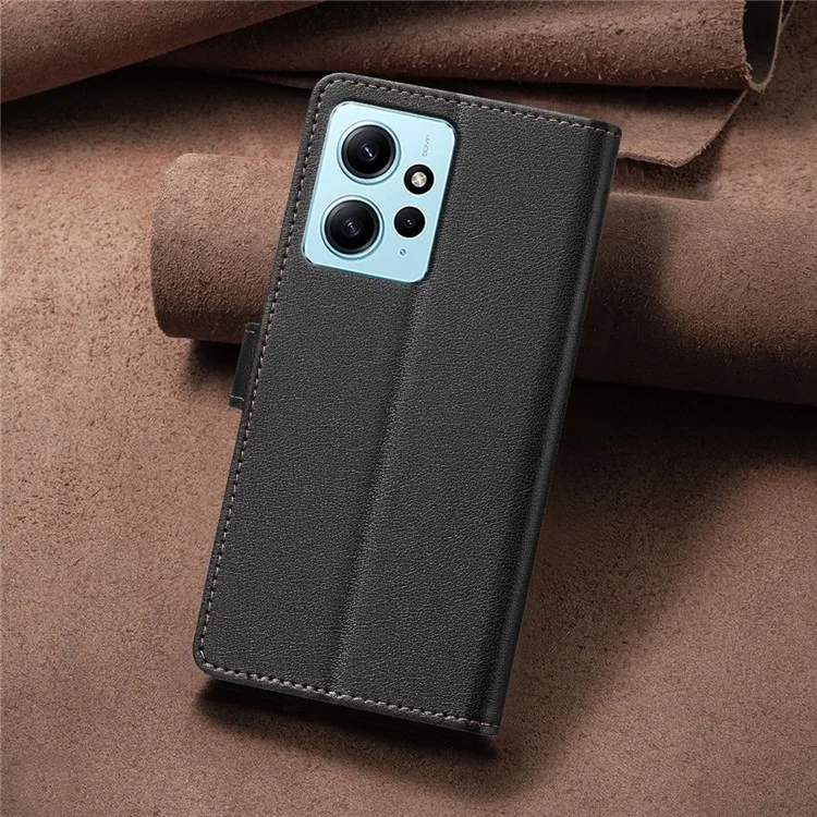 BINFEN COLOR BF32 For Xiaomi Redmi Note 12 4G Cell Phone Case RFID Blocking Leather Phone Stand Cover - Black