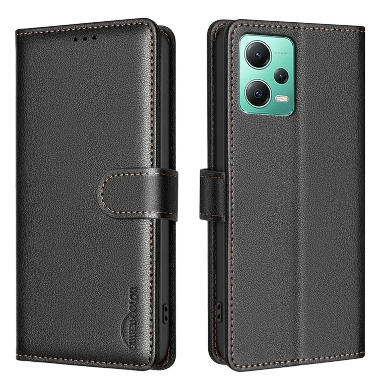 BINFEN COLOR BF32 Pour Xiaomi Redmi Note 12 5G (Global) / (Chine) / (Inde) / Poco X5 5G Étui Rabattable en Cuir - Noir