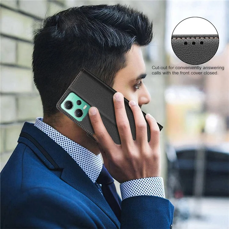 BINFEN COLOR BF32 Pour Xiaomi Redmi Note 12 5G (Global) / (Chine) / (Inde) / Poco X5 5G Étui Rabattable en Cuir - Noir