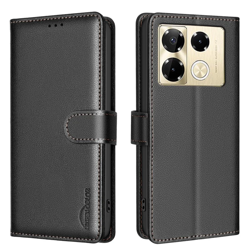 BINFEN COLOR BF32 For Infinix Note 40 Pro+ / Note 40 Pro 4G / 5G Stand Case PU Leather Phone Cover Wallet -Black