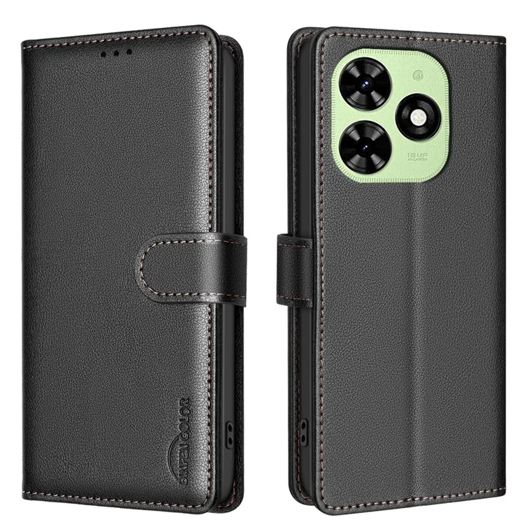 BINFEN COLOR BF32 For TECNO Pop 8 / Spark 20C / Spark Go 2024 4G Case Litchi Texture Leather Phone Cover - Black