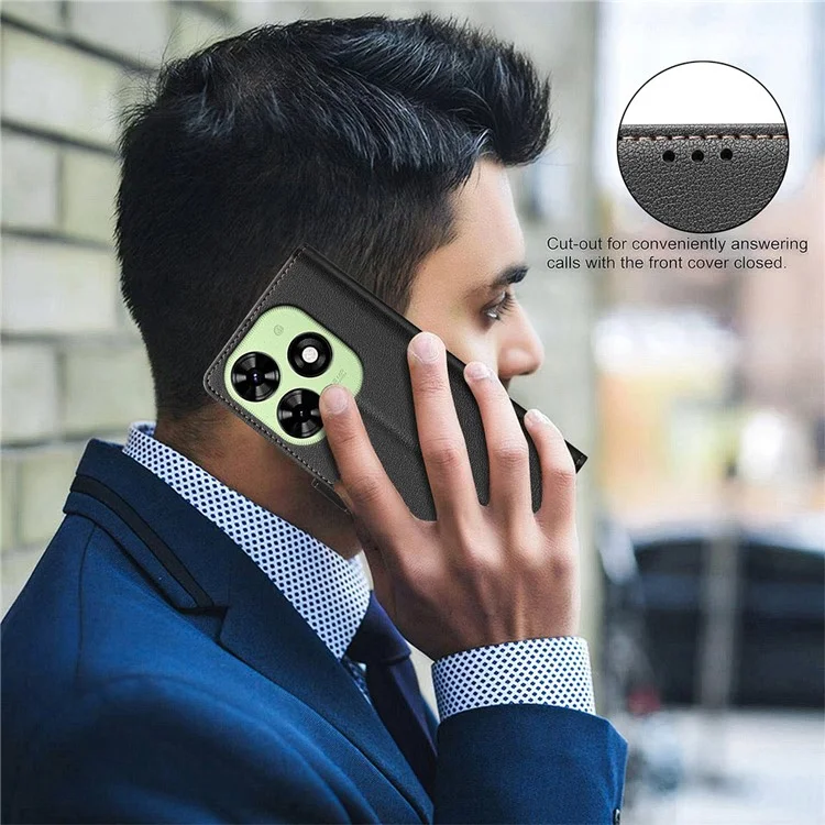 BINFEN COLOR BF32 For TECNO Pop 8 / Spark 20C / Spark Go 2024 4G Case Litchi Texture Leather Phone Cover - Black