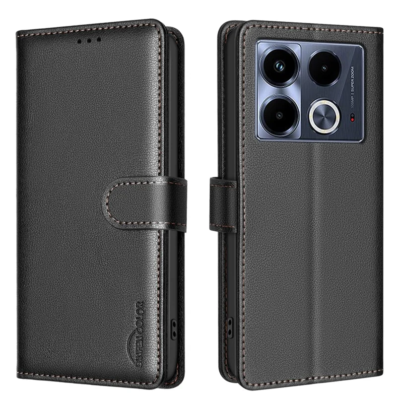 BINFEN COLOR BF32 For Infinix Note 40 Case RFID Blocking Anti-Shock PU Leather Cell Phone Cover - Black