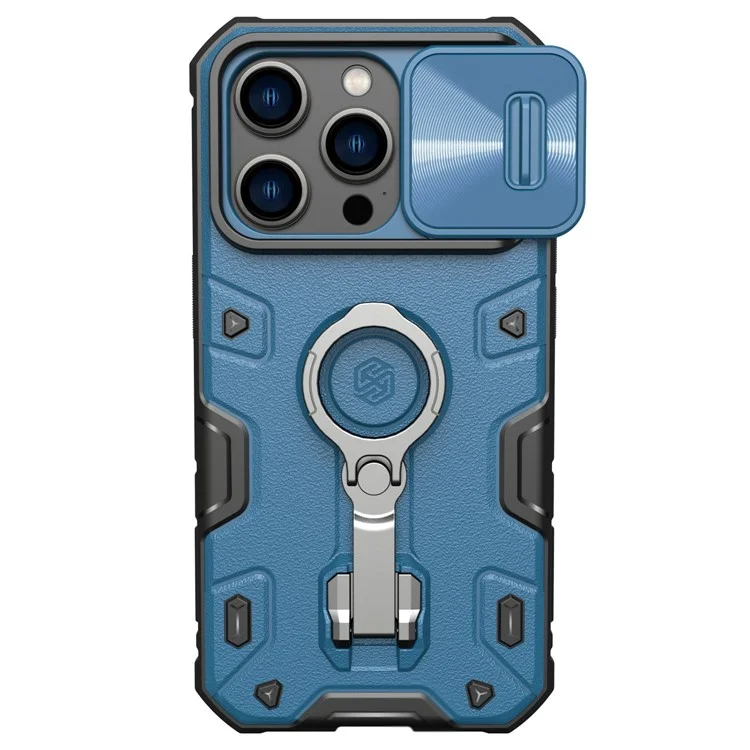 NILLKIN CamShield Armor Pro for iPhone 14 Pro Kickstand PC + TPU Phone Cover Slide Lens Protection Drop-proof Case - Blue