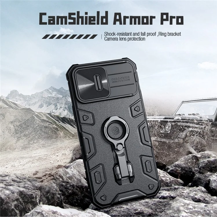 NILLKIN CamShield Armor Pro for iPhone 14 Pro Kickstand PC + TPU Phone Cover Slide Lens Protection Drop-proof Case - Blue