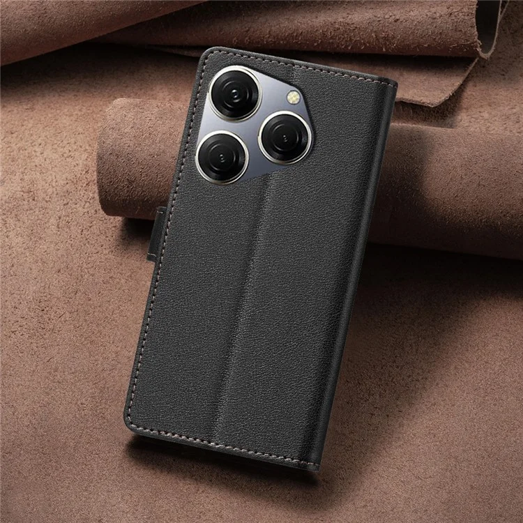 BINFEN COLOR BF32 For TECNO Spark 20 Pro Leather Case RFID Blocking Lychee Texture - Black