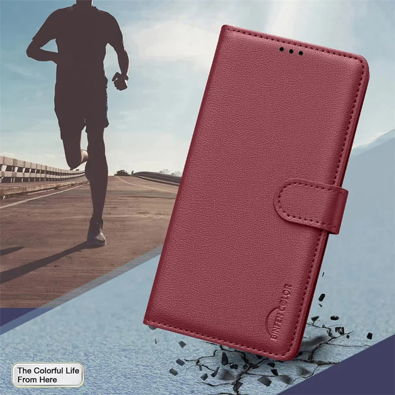 BINFEN COLOR BF32 For TECNO Spark 20 Pro Leather Case RFID Blocking Lychee Texture - Red