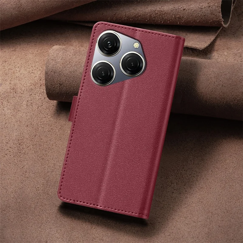 BINFEN COLOR BF32 For TECNO Spark 20 Pro Leather Case RFID Blocking Lychee Texture - Red