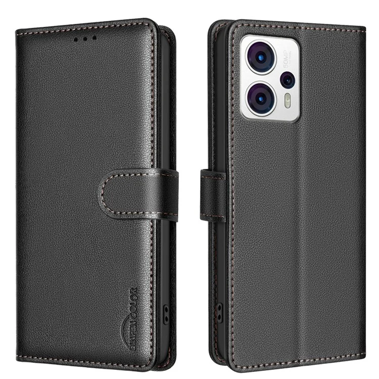 BINFEN COLOR BF32 Für Motorola Moto G13 4G / G23 4G / G53 5G Flip-Case Leder Handyhülle - Schwarz