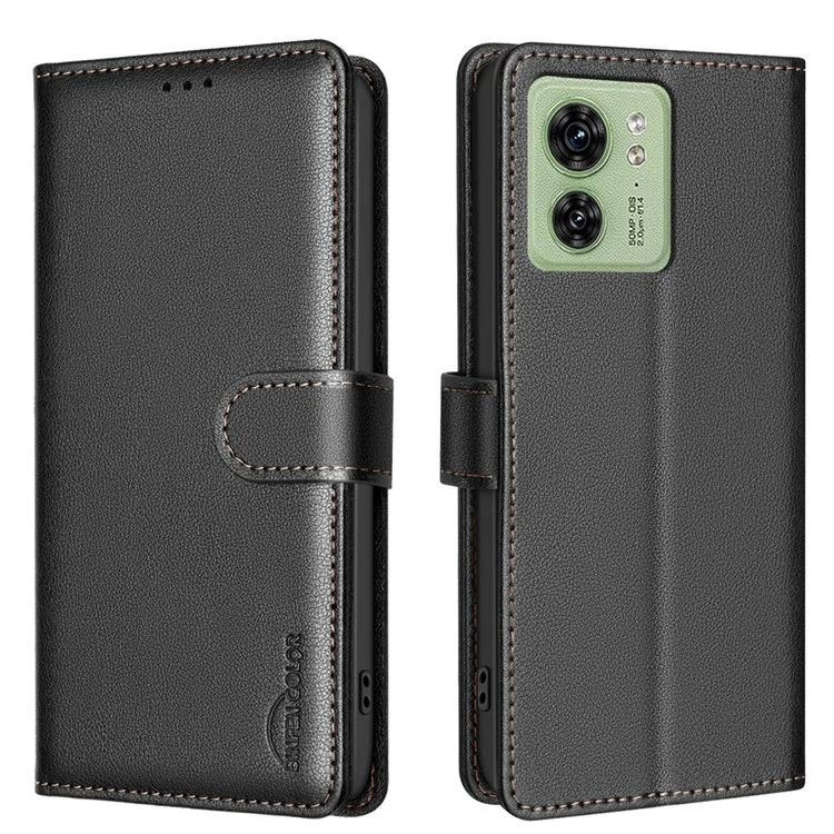 BINFEN COLOR BF32 Para Motorola Edge 40 5G Capa Flip de Textura de Lichia de Couro, Capa de Telefone - Preta