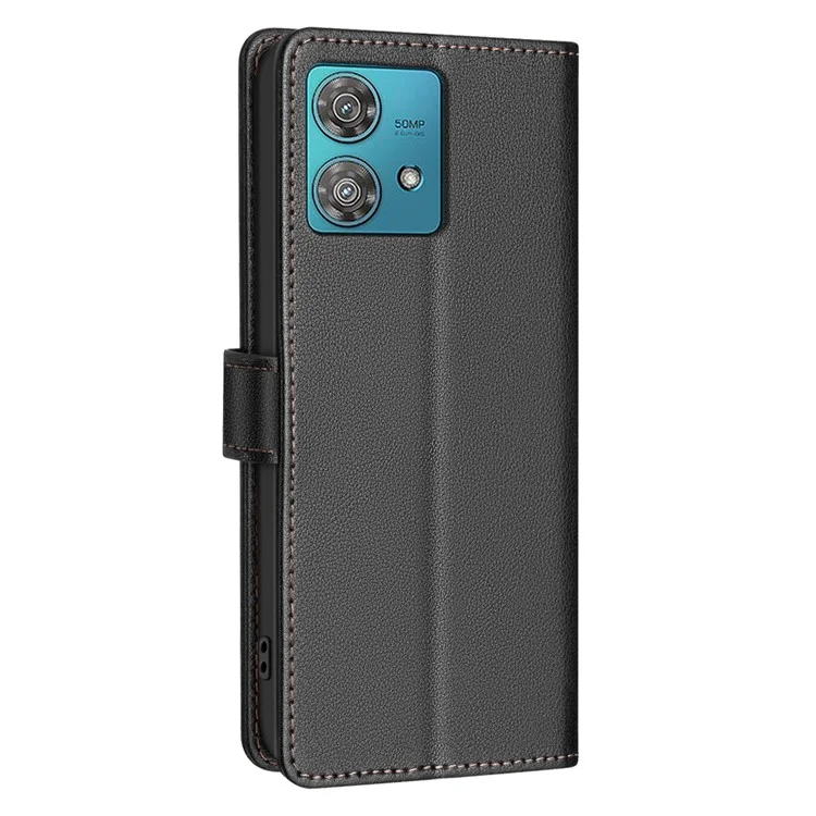 BINFEN COLOR BF32 Funda para Motorola Edge 40 Neo 5G, textura de piel de Litchi, bloqueo RFID, funda de teléfono de cuero - Negro
