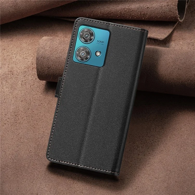 BINFEN COLOR BF32 Funda para Motorola Edge 40 Neo 5G, textura de piel de Litchi, bloqueo RFID, funda de teléfono de cuero - Negro