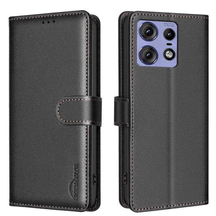 BINFEN COLOR BF32 для Motorola Edge 50 Pro 5G - ударопрочный кожаный чехол-книжка с блокировкой RFID, текстура личи - черный