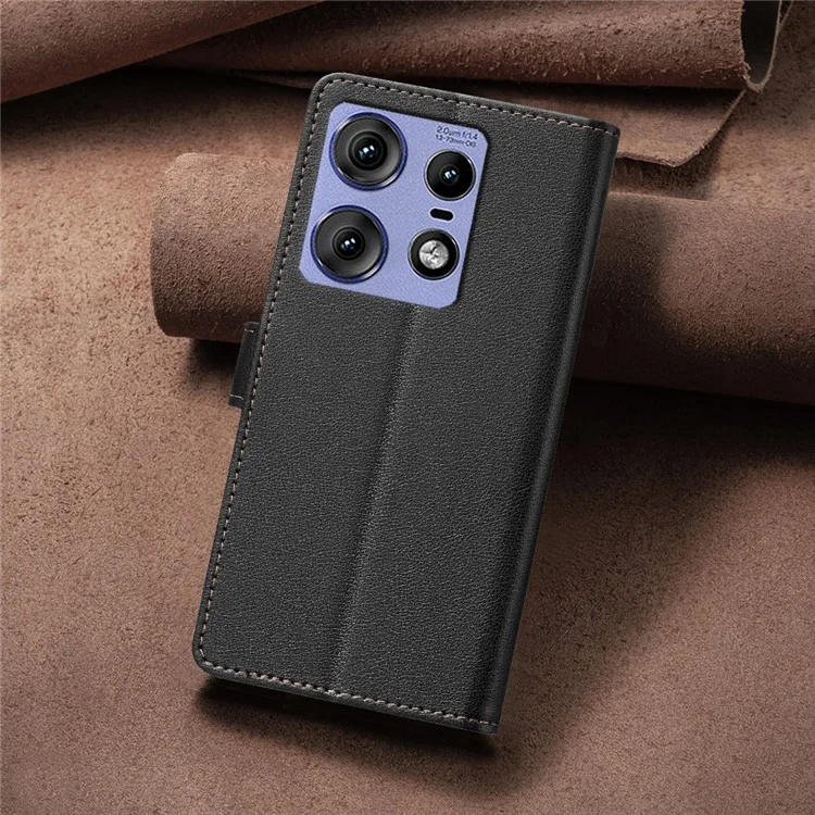 BINFEN COLOR BF32 для Motorola Edge 50 Pro 5G - ударопрочный кожаный чехол-книжка с блокировкой RFID, текстура личи - черный