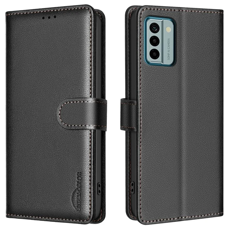 BINFEN COLOR BF32 Für Nokia G22 Wallet Phone Phone Case Litchi-Textur RFID-Blockierung Ständer Cover - Schwarz