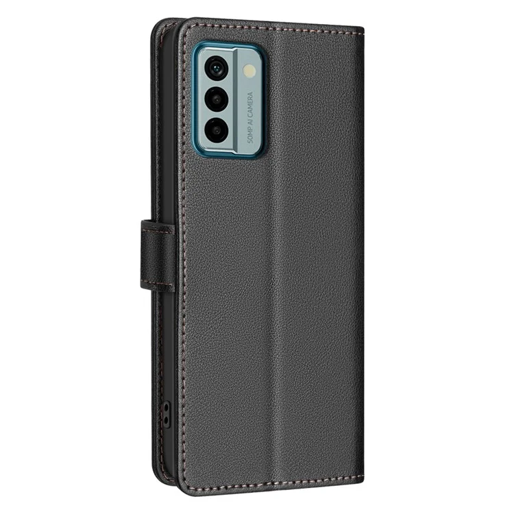 BINFEN COLOR BF32 Für Nokia G22 Wallet Phone Phone Case Litchi-Textur RFID-Blockierung Ständer Cover - Schwarz