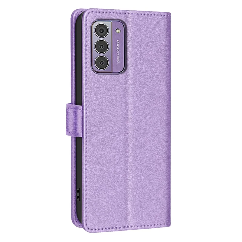 BINFEN COLOR BF32 For Nokia G42 / G310 Shockproof Phone Case Leather Stand Shell RFID Blocking Phone Cover - Purple