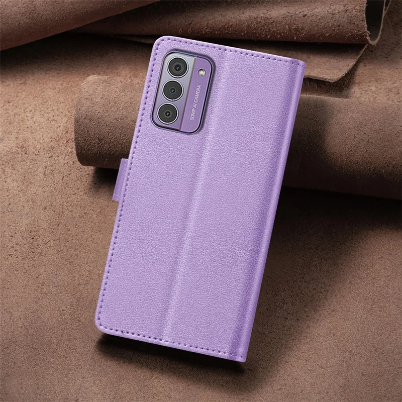 BINFEN COLOR BF32 For Nokia G42 / G310 Shockproof Phone Case Leather Stand Shell RFID Blocking Phone Cover - Purple