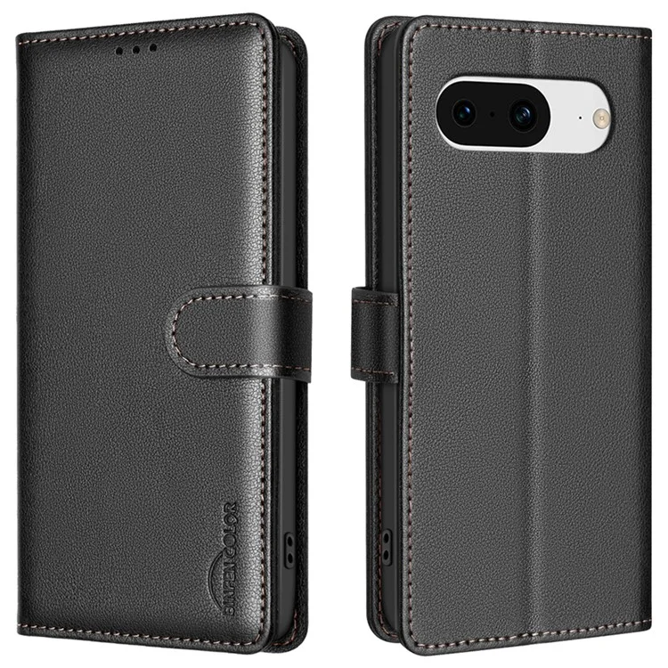 BINFEN COLOR BF32 Für Google Pixel 8 Wallet Stand Phone Case Litchi Textur RFID-Blockierung Leder Phone Cover - Schwarz