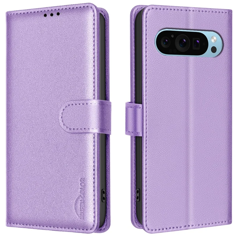 BINFEN COLOR BF32 Phone Case for Google Pixel 9 Pro / Pixel 9 RFID Blocking Leather Phone Stand Cover - Purple