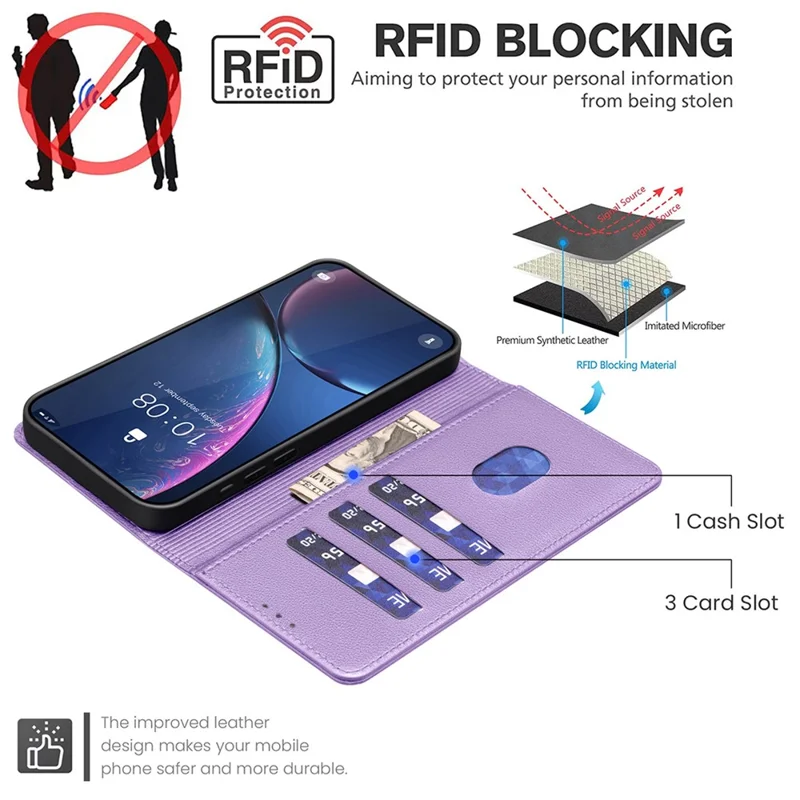 BINFEN COLOR BF32 Phone Case for Google Pixel 9 Pro / Pixel 9 RFID Blocking Leather Phone Stand Cover - Purple