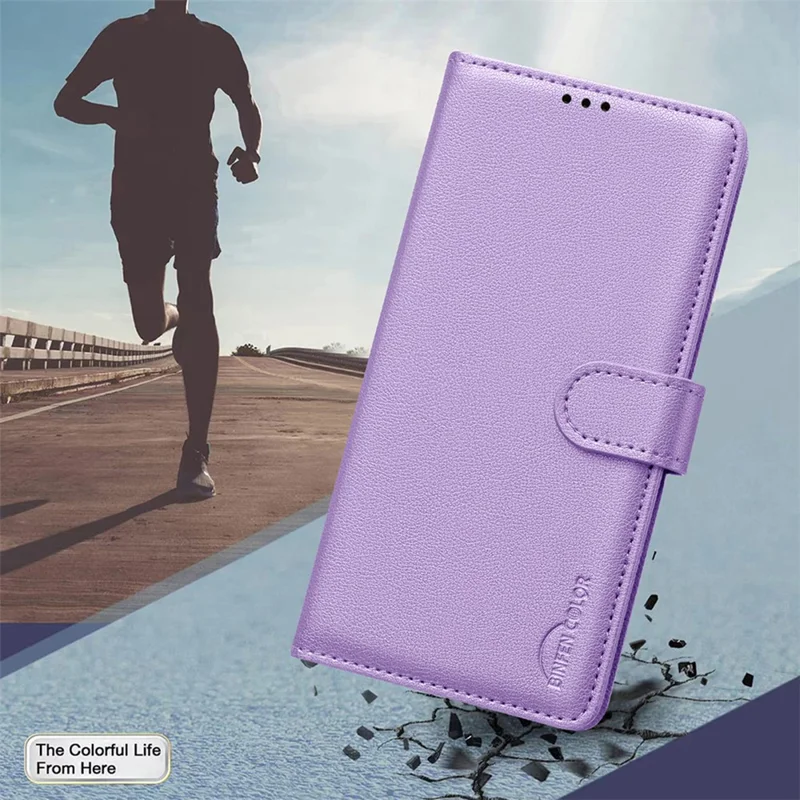 BINFEN COLOR BF32 Phone Case for Google Pixel 9 Pro / Pixel 9 RFID Blocking Leather Phone Stand Cover - Purple