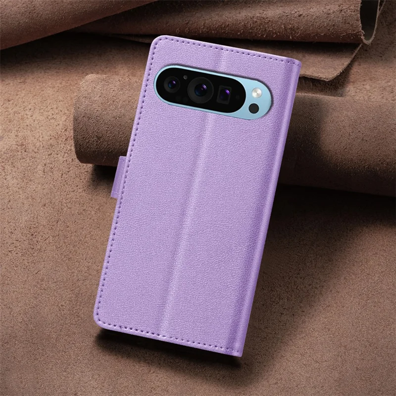 BINFEN COLOR BF32 Phone Case for Google Pixel 9 Pro / Pixel 9 RFID Blocking Leather Phone Stand Cover - Purple