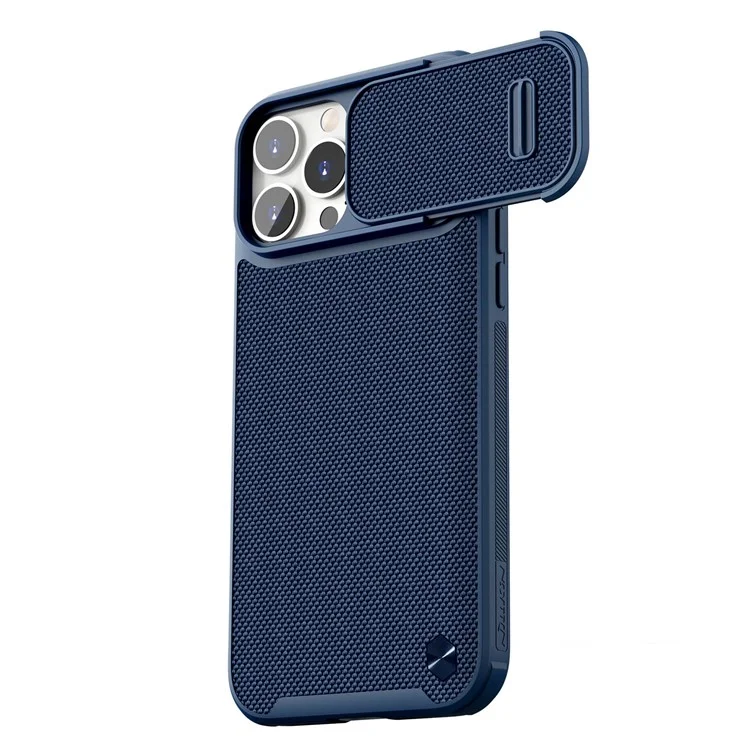 Nillkin Pour Iphone 14 Pro Max Anti-scratch Téléphone Back Back Nylon Fiber Textured Hard PC + TPU Soft TPU Téléphone Avec Couvercle de la Caméra à Diapositives - Bleu