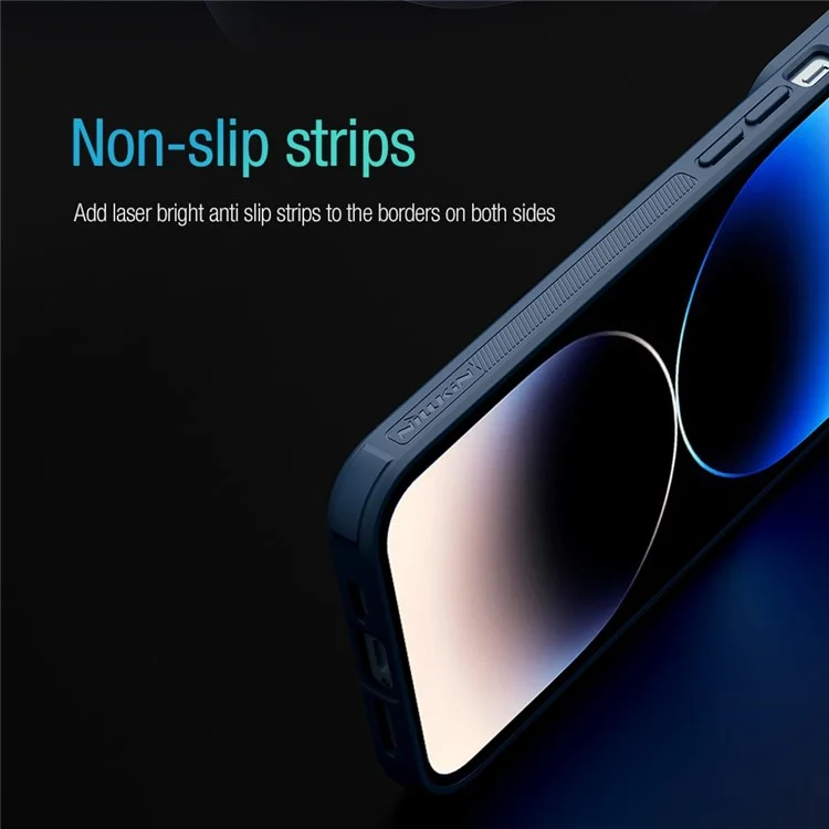 Nillkin Pour Iphone 14 Pro Max Anti-scratch Téléphone Back Back Nylon Fiber Textured Hard PC + TPU Soft TPU Téléphone Avec Couvercle de la Caméra à Diapositives - Bleu
