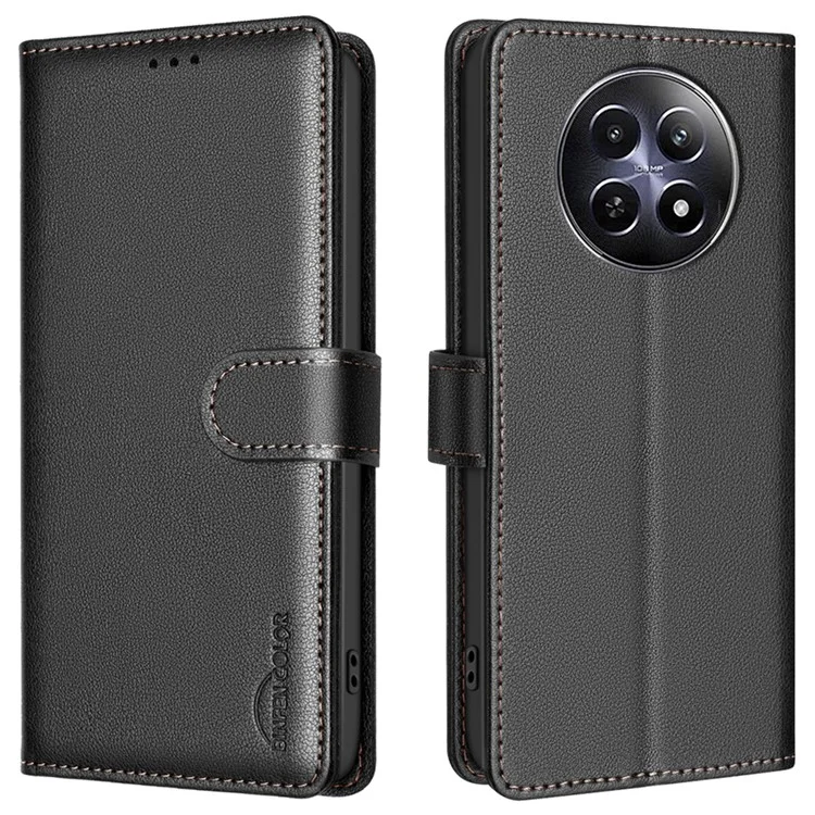 BINFEN COLOR BF32 Para Realme 12 5G Funda de teléfono a prueba de arañazos RFID Blocking Litchi Texture Leather Cover - Negro