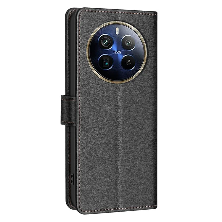 BINFEN COLOR BF32 Für Realme 12 Pro+ 5G / 12 Pro 5G Handyhülle Litchi-Textur RFID-Blockierung Lederhandy-Cover - Schwarz