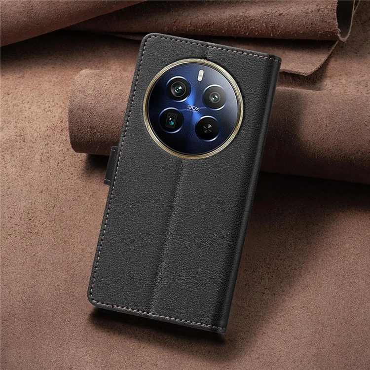 BINFEN COLOR BF32 Für Realme 12 Pro+ 5G / 12 Pro 5G Handyhülle Litchi-Textur RFID-Blockierung Lederhandy-Cover - Schwarz
