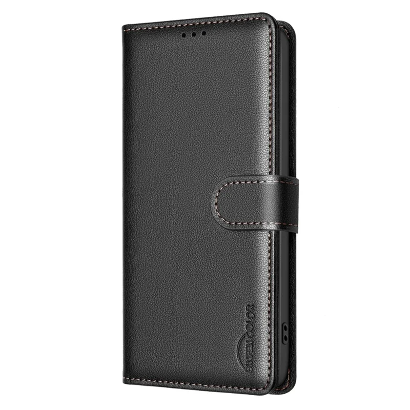 BINFEN COLOR BF32 For Realme 12 4G / 12+ 5G Cell Phone Case Litchi Texture RFID Blocking Leather Phone Cover - Black