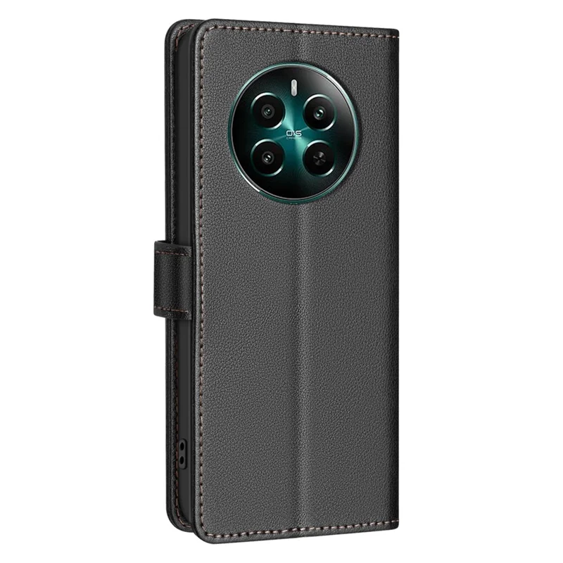 BINFEN COLOR BF32 For Realme 12 4G / 12+ 5G Cell Phone Case Litchi Texture RFID Blocking Leather Phone Cover - Black