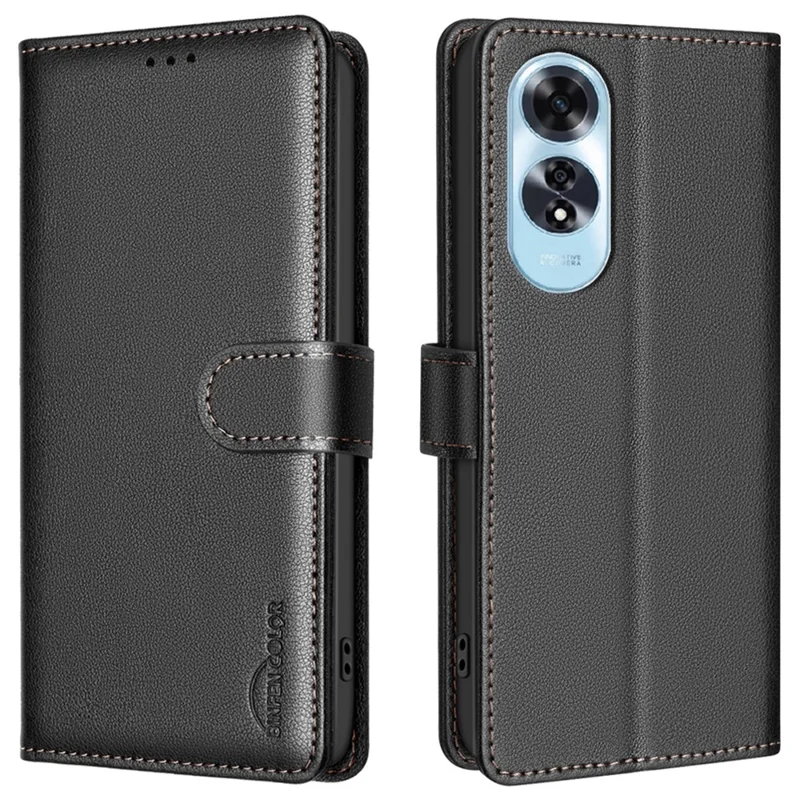 BINFEN COLOR BF32 For Oppo A60 4G Phone Case Litchi Texture RFID Blocking Leather Phone Cover - Black