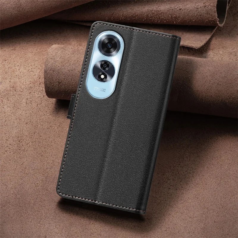 BINFEN COLOR BF32 For Oppo A60 4G Phone Case Litchi Texture RFID Blocking Leather Phone Cover - Black