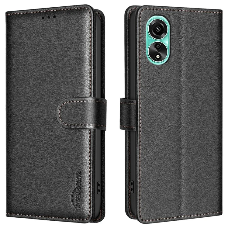 BINFEN COLOR BF32 Capa de Telefone em Couro PU para Oppo A78 4G, Textura Litchi RFID Blocking, Capa de Couro - Preto