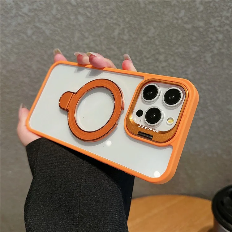 Étui compatible iPhone 15 Pro avec support double face, couverture de téléphone PC+TPU - Orange