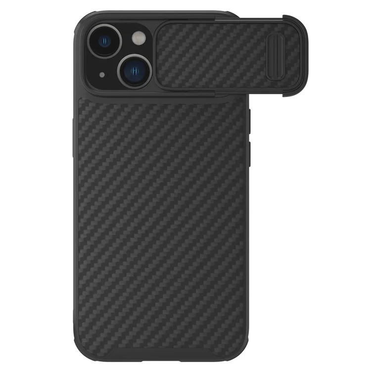 NILLKIN Carbon Fiber Case für iPhone 14 / iPhone 13, Harte PC-Rückseite TPU-Rahmen Handyhülle mit Slide-Kamerasschutz