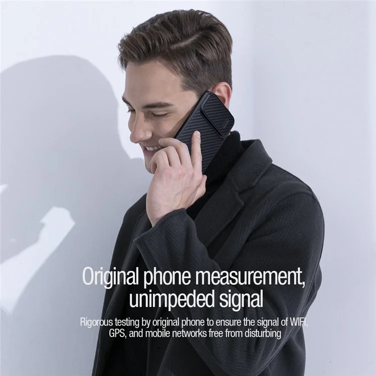NILLKIN Carbon Fiber Case für iPhone 14 / iPhone 13, Harte PC-Rückseite TPU-Rahmen Handyhülle mit Slide-Kamerasschutz