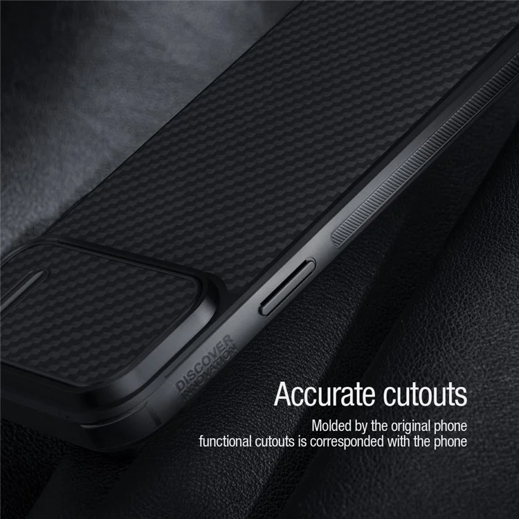 NILLKIN Carbon Fiber Case für iPhone 14 / iPhone 13, Harte PC-Rückseite TPU-Rahmen Handyhülle mit Slide-Kamerasschutz