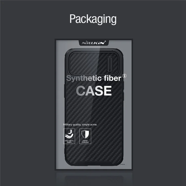 NILLKIN Carbon Fiber Case für iPhone 14 / iPhone 13, Harte PC-Rückseite TPU-Rahmen Handyhülle mit Slide-Kamerasschutz